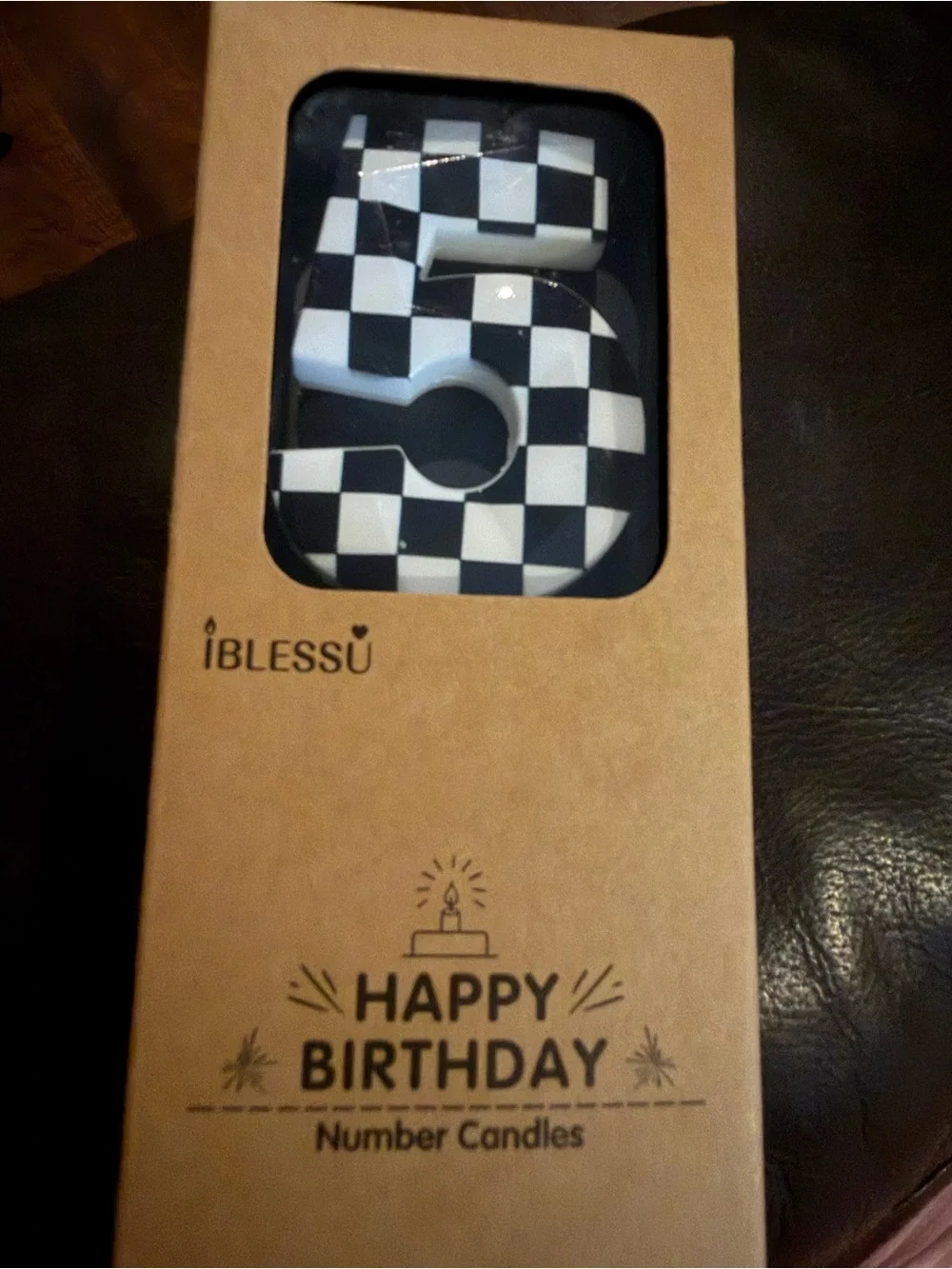 Racing Cars Themed Birthday Candle Number 5 Checkered 5, Black+White